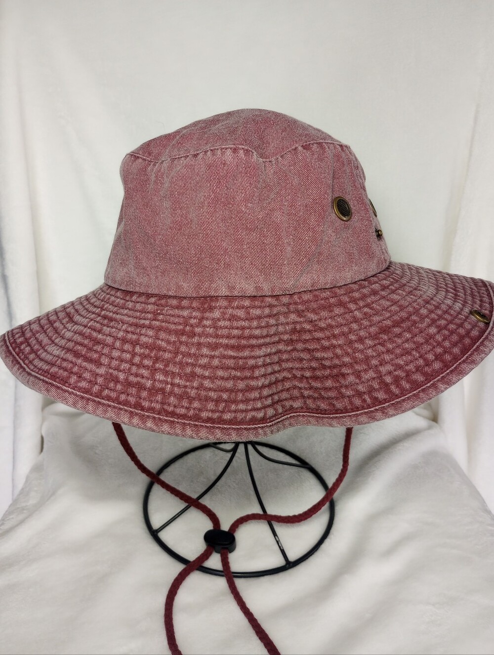Newhattan Heather Red Boonie Hat Wide Brim Chin Strap Solid Outdoor Sun Cap Y2K